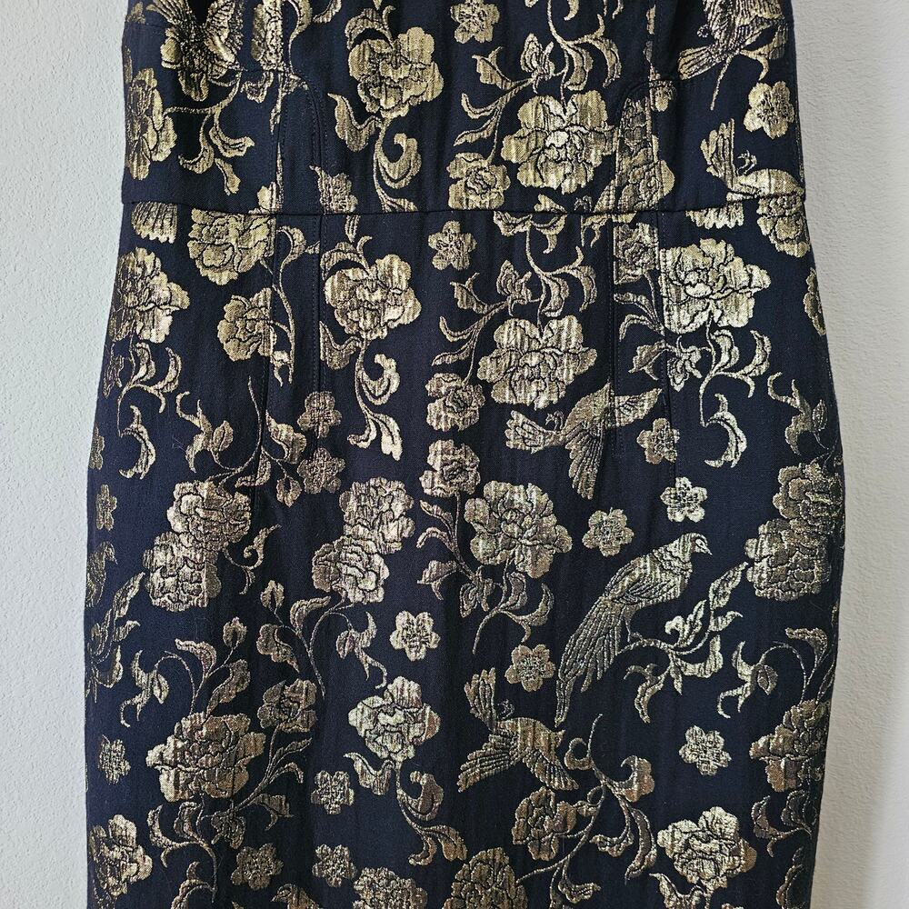 MAEVE Antropologie NWT Black & Gold Slim Jacquard Botanical Mini Dress Sz 14 - Picture 7 of 16